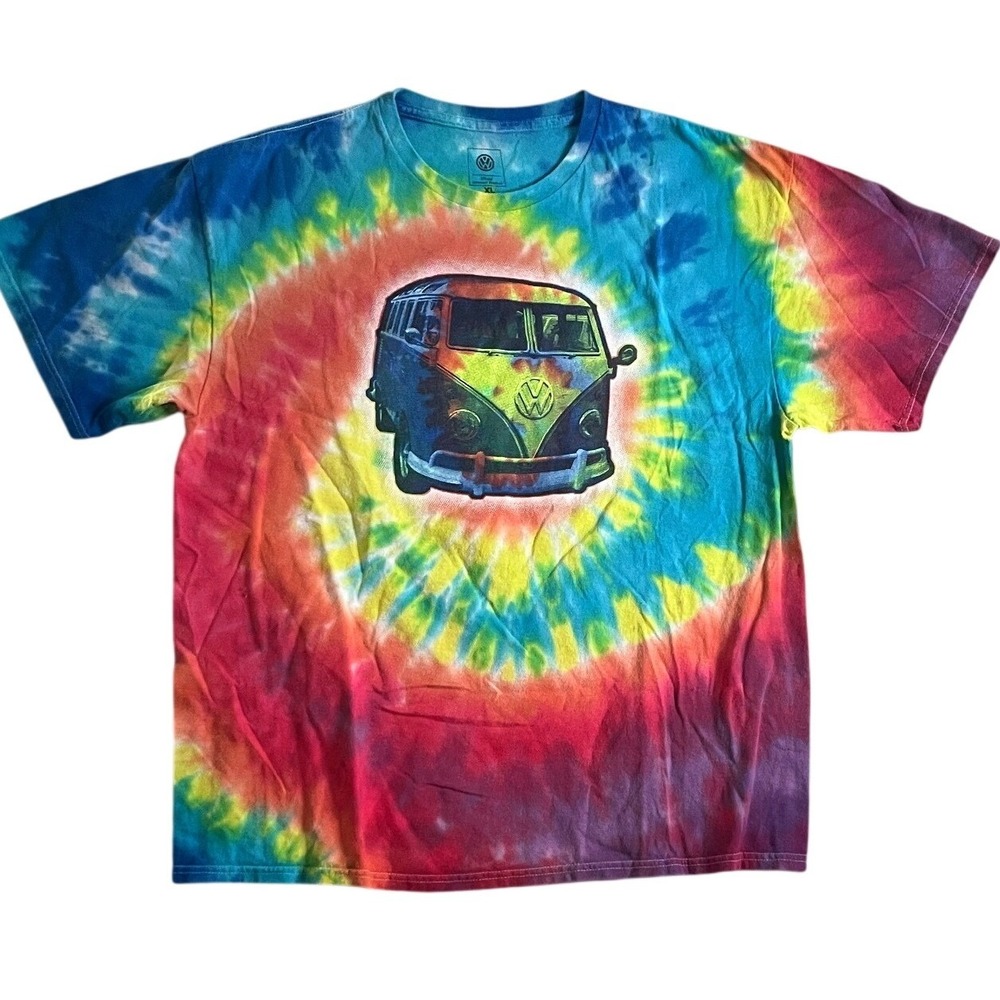 Volkswagen Tie Dye Graphic T-Shirt Mens XL Rainbow VW Bus Short Sleeve Cotton